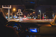 traffic in city at night through car window
