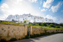 Panoramic View Of The Town Of Ostuni With White Buildings In Puglia Apulia Region, Southern Italy