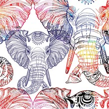 Seamless Pattern With Elephants. Doodling, Mandala Pattern. Drawing By Hand. Stylish Background. Indian Style.