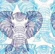 Seamless pattern with elephants. Doodling, mandala pattern. Drawing by hand. Stylish background. Indian style.