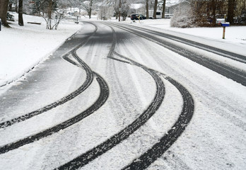 Canvas Print - tire tracks in the snow in the street