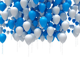 Wall Mural - Party balloons blue and white celebration isolated on white background. 3d illustration