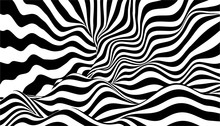 Optical Illusion Wave. Chess Waves Board. Abstract 3d Black And White Illusions. Horizontal Lines Stripes Pattern Or Background With Wavy Distortion Effect. Vector Illustration.