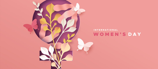  Women's day pink papercut nature symbol card