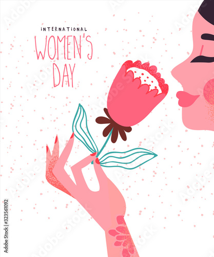 Dekoracja na wymiar  karta-dnia-kobiet-pieknej-kobiety-rozowy-kwiat