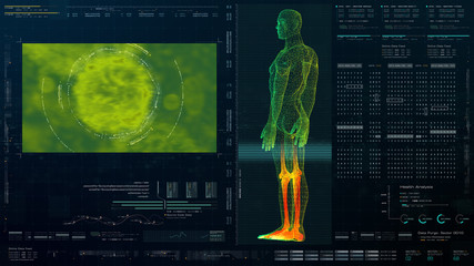 Aufkleber - Futuristic head up display motion element virtual biomedical holographic human body scan neurological examination, axial skeleton, vertebral column, DNA and heart diagnostic for background display