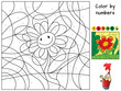 Funny smiling flower. Color by numbers. Coloring book. Educational puzzle game for children. Cartoon vector illustration
