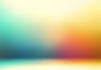 3d painting empty background. Hot and cold decoration. Wall and floor defocused texture. Art studio abstract illustration. Blue red yellow gradient blur pattern.