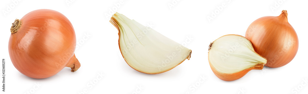 yellow onion isolated on white background close up. Set or collection - obrazy, fototapety, plakaty 
