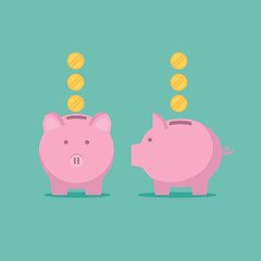 piggy bank with money icon symbol flat vector illustration