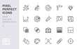 © nadiinko - Photo edit line icon set. Image filter, add sticker, adjust curves, glow, heal minimal vector illustration. Simple outline signs for photography application ui. 30x30 Pixel Perfect. Editable Strokes