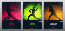 Set Of Baseball Banners With Players. Modern Sports Posters Design.