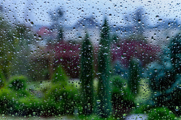 raindrops on window. stormy weather.