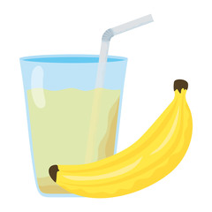 Wall Mural - fresh banana fruit with juice in glass