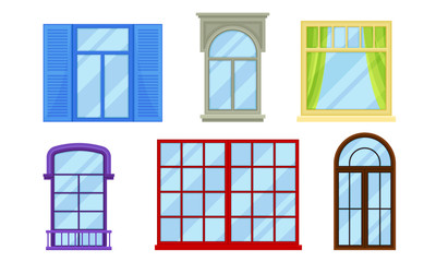 Wall Mural - Framed Glass Windows View from Outside Vector Set