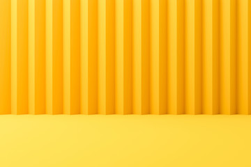 Wall Mural - Abstract contemporary backdrops or yellow display on vivid summer background with stripe pattern wall. 3D rendering.