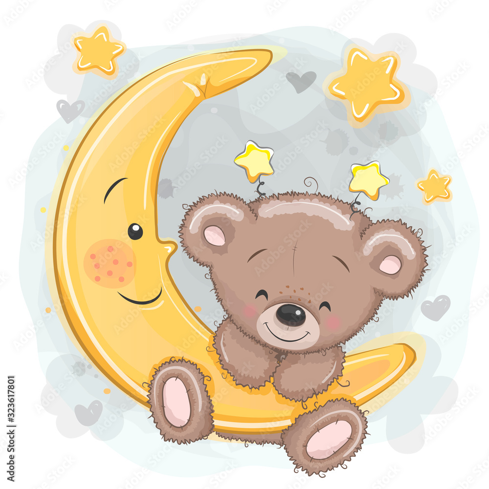Cartoon Teddy Bear on the moon Stock Vector | Adobe Stock