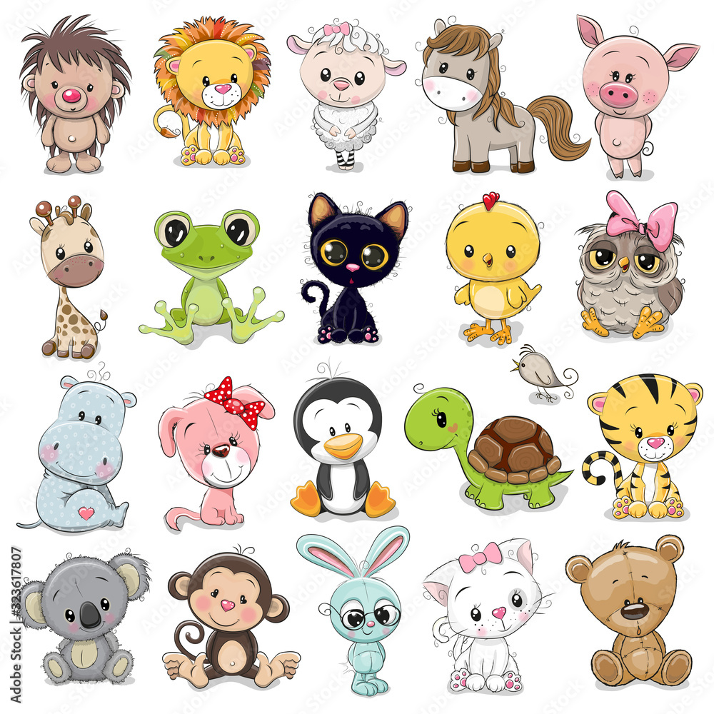 Set of Cute Animals Stock Vector | Adobe Stock