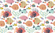 Vector seamless pattern with different colorful exotic fish.