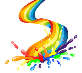 Wall Mural - Bright rainbow and colorful splash with drops on a white background.