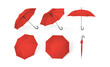red umbrellas from different sides isolated on white background