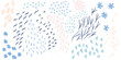Vector abstract nature background with doodles, flowers, leaves, crosses, dots and scribbles. Romatic  pattern , hand drawn  with felt-tip pens for invitations, poster,postcard or web .