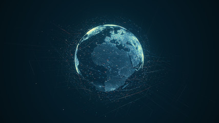 Leinwandbilder - Digital data globe - abstract illustration of a scientific technology data network surrounding planet earth conveying connectivity, complexity and data flood of modern digital age