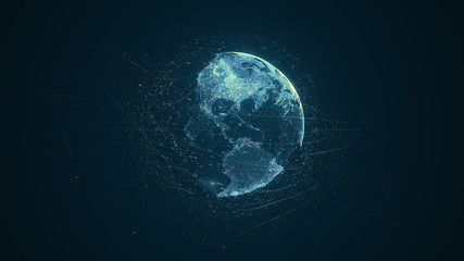 Leinwandbilder - Digital data globe - abstract illustration of a scientific technology data network surrounding planet earth conveying connectivity, complexity and data flood of modern digital age
