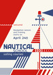 Vector Template for a Nautical Theme Poster in Retro Style with Abstract Striped Ornament