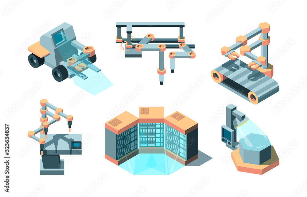 Smart industry isometric. Machine future robotic technologies computing ...