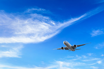 High-altitude airplane and beautiful sky in spring