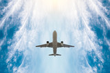 High-altitude airplane and beautiful sky in spring