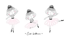 Cute Hand Drawn With Cute Little Ballerina Vector Illustration.
