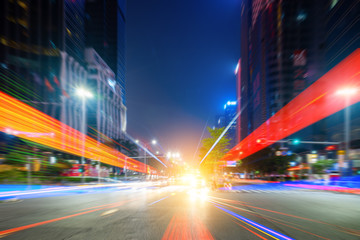 Poster - abstract image of blur motion of cars on the city road at night