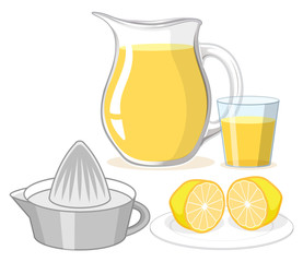 Wall Mural - Lemon juice in glass and jar on white background