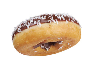 glazed round donut with sprinkles isolated. Side view