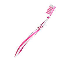 Pink Plastic Toothbrush Sideways Isolated On White