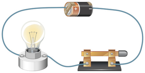 Canvas Print - Circuit diagram with battery and lightbulb