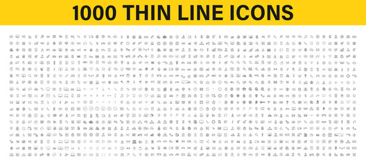 Wall Mural - Big set of 1000 thin line Web icon. Business, finance, shopping, logistics, medical, health, people, teamwork, contact us, arrows, electronics, social media, education, management. Vector collection.