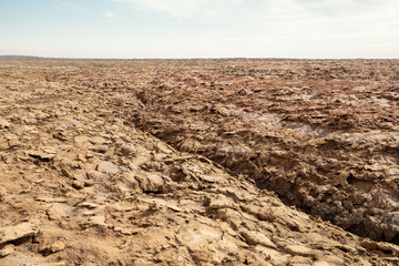 Dallol desert situated in the Afar Triangle with extreme temperature. Danakil Desert is one of the lowest and hottest places on Earth.