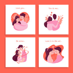 Canvas Print - Valentine day card set. Happy couple in love.