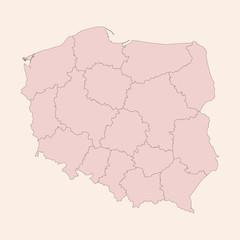  Poland map provinces with boundaries graphics design. Vintage pink shade background vector. Perfect for business concepts, backgrounds, backdrop, banner, poster, sticker, label and wallpapers.