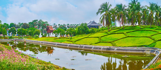 Canvas Print - Panorama of the pond in Rajapruek park, Chiang Mai, Thailand