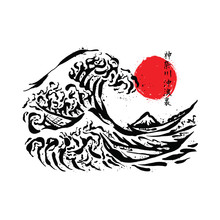 Japanese Art The Great Wave Ink Line Graphic Illustration Vector Art T-shirt Design