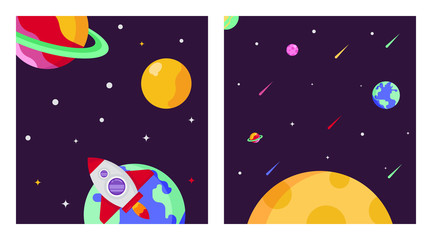  Flat outer space background illustration vector