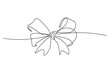 Gift ribbon bow in continuous line art drawing style. Minimalist black linear sketch isolated on white background. Vector illustration