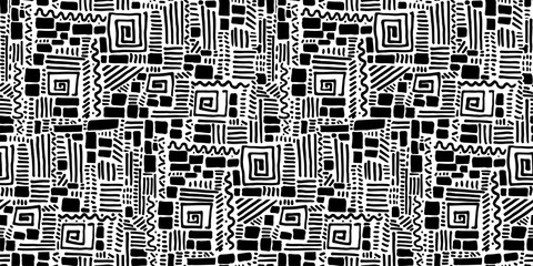 Wall Mural - Seamless doodle geometric brick and line pattern.