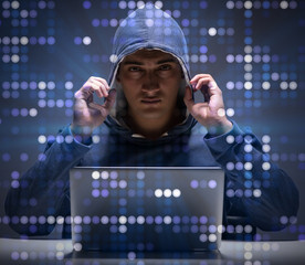 young hacker in data security concept