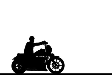 Wall Mural - Silhouette biker with his motorbike on white background