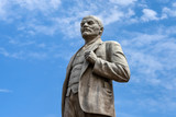 Fototapeta  - Russia, Krasnodar: Wladimir Iljitsch Lenin Monument in the city center of the Russian town isolated against blue sky background - concept travel fame famous memorial remembrance politics icon leader